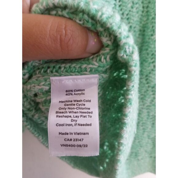 Talbots Green & White Open Crochett Knit Cotton Pullover Sweater size 0X Petite - Picture 10 of 10